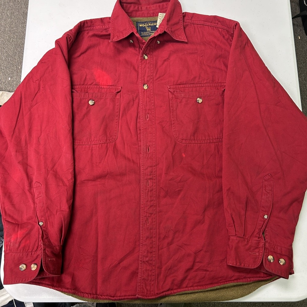 Woolrich Fleece Lined Shirt Jacket Mens L Red Cotton Button Up Shacket G2